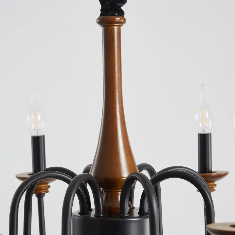 Rustic French-Style Wooden Candelabra Chandelier