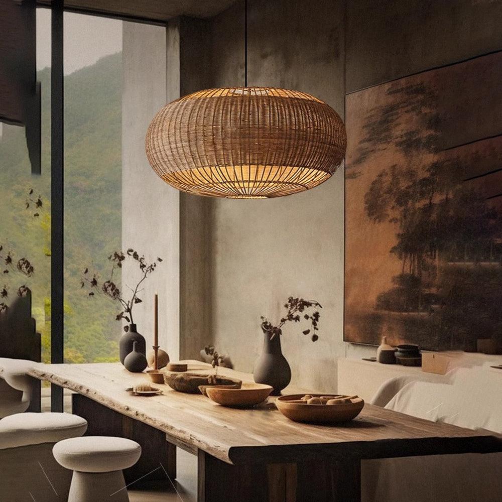Vintage Wabi-Sabi Rattan Dining Room Pendant Ceiling Light