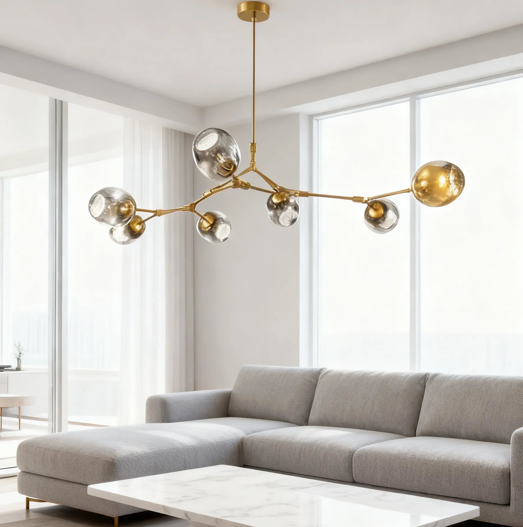 Scandinavian Smoked Glass Rotatable Chandelier