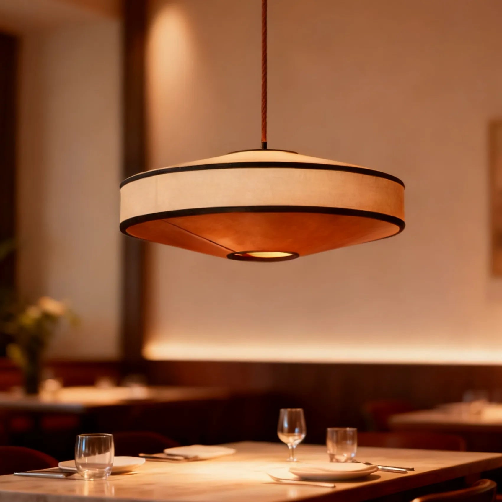 Japanese Pendant Light with Fabric Shade for Restaurant