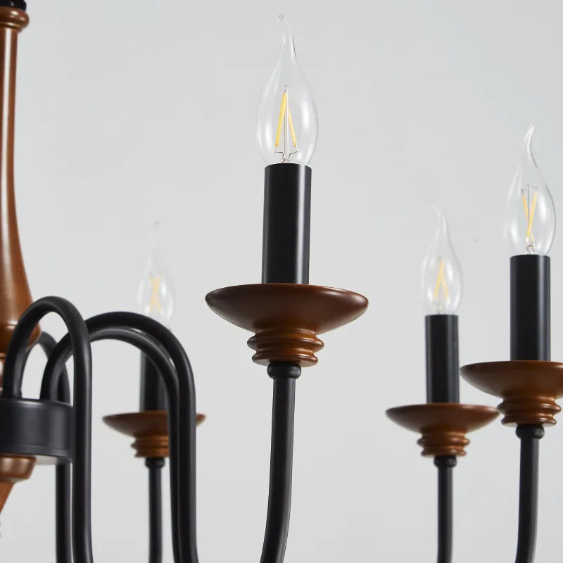 Rustic French-Style Wooden Candelabra Chandelier
