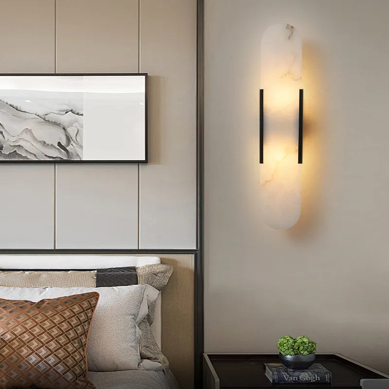 Sleek Marble Brass Bedside Wall Light