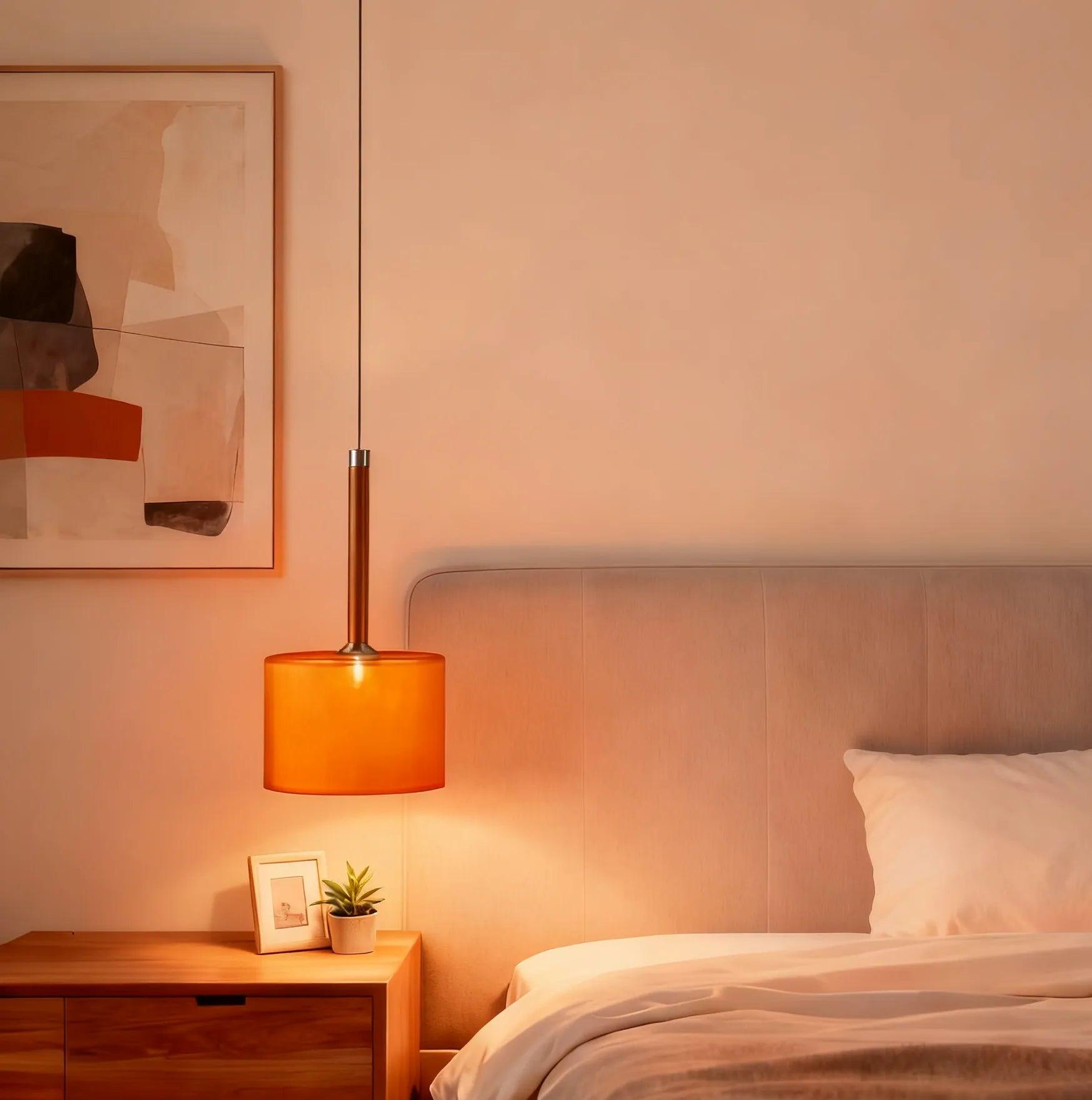 Modern Cylinder Glass Pendant Light for Bedside