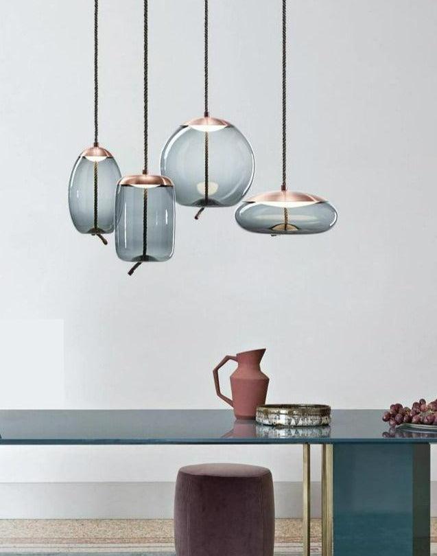Post Modern Jute Rope Multi Light Glass Pendant