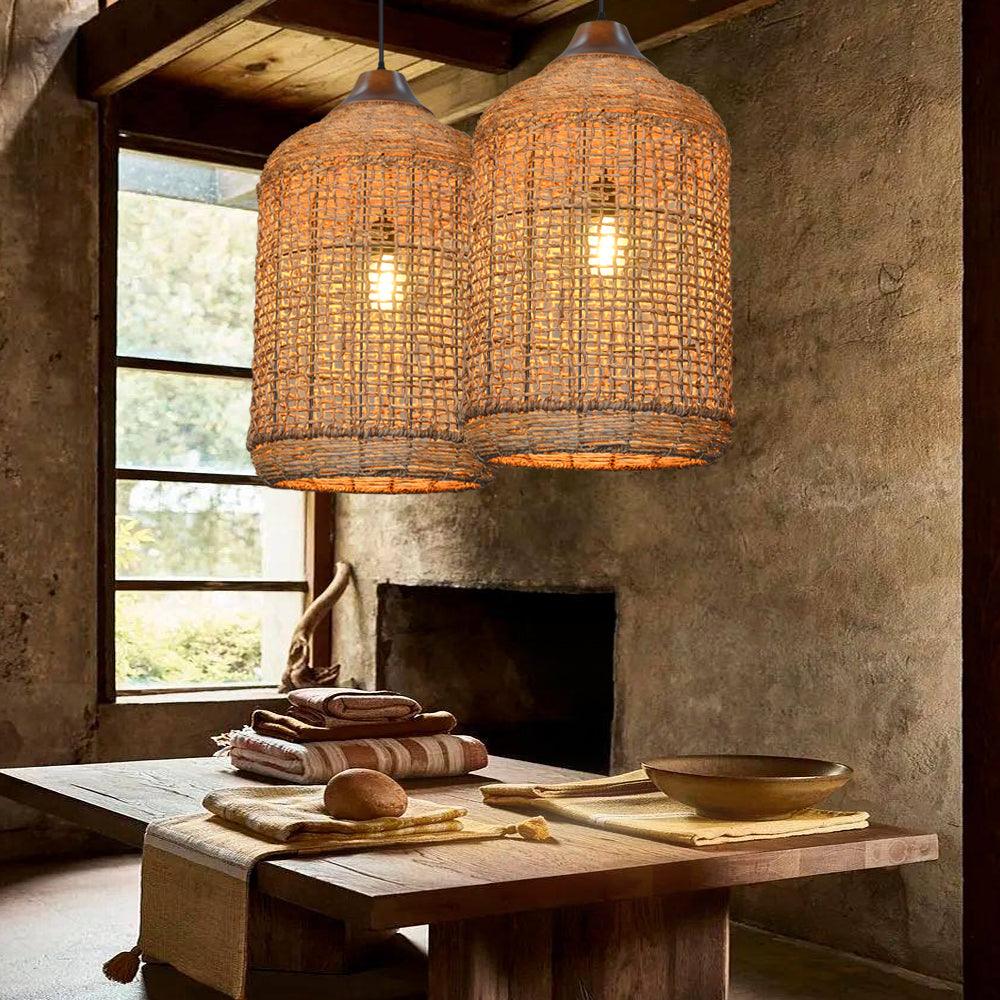 Boho Rattan Pendant Lighting for Kitchen