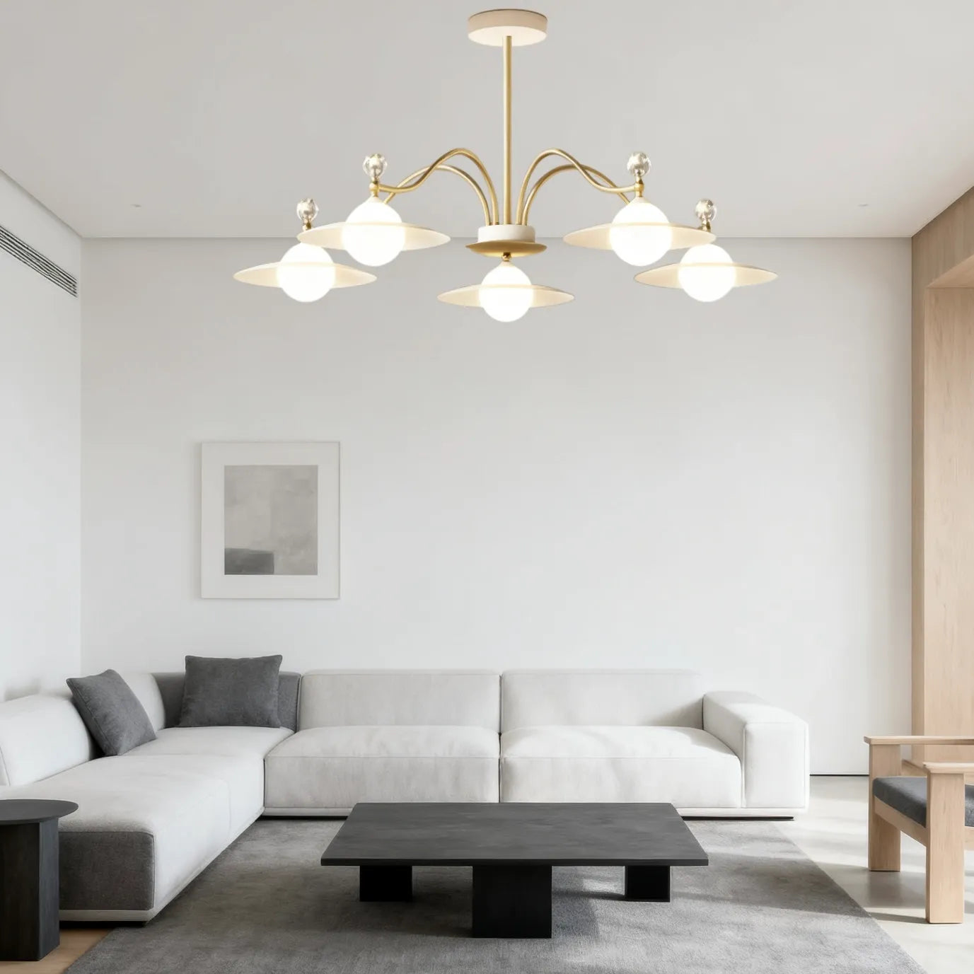 Luxury Glass Gold Chandelier for Living Room with Three Light Modes