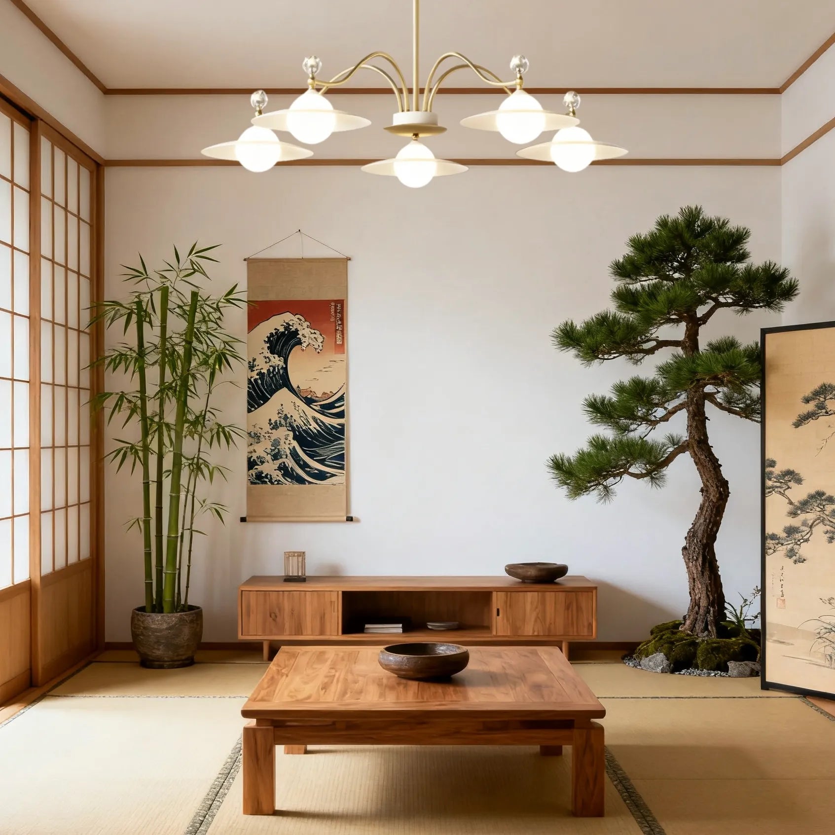 Luxury Glass Gold Chandelier for Living Room with Three Light Modes