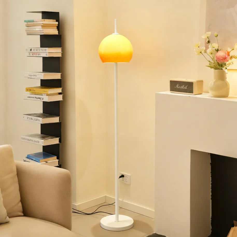Vintage Floor Lamp with Orange Glass Dome Shade