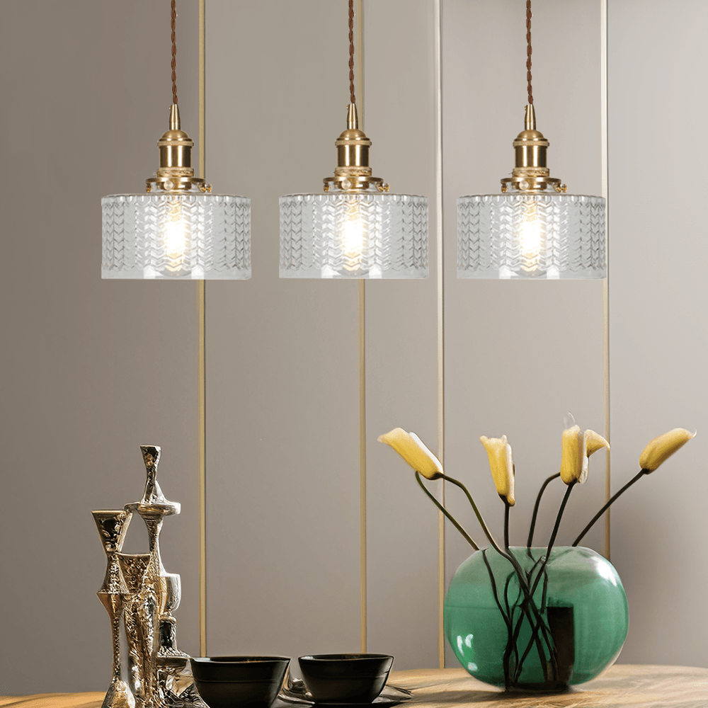 Vintage Green Brass and Glass Pendant Light
