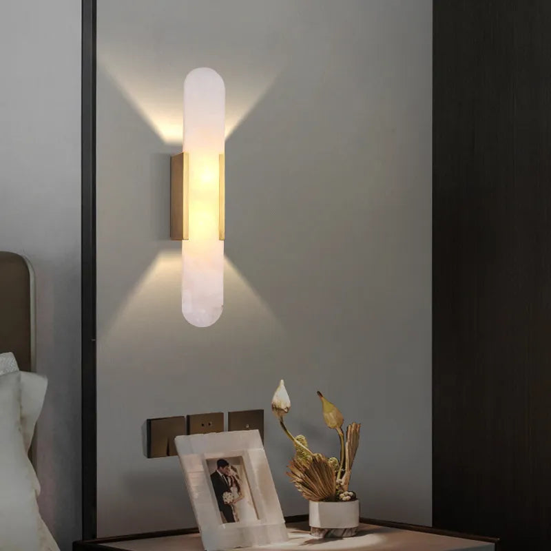 Sleek Marble Brass Bedside Wall Light
