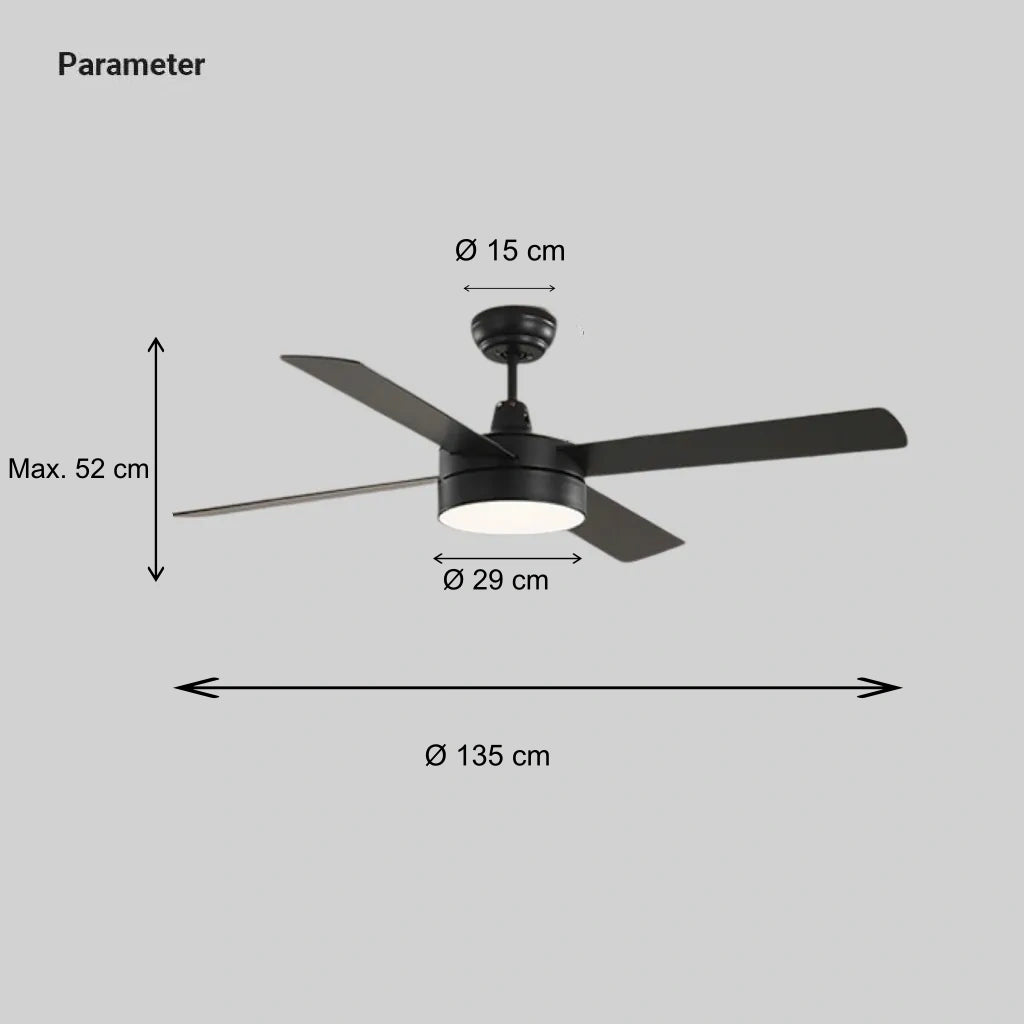 Industrial Matte Black Silent Ceiling Fan with Light