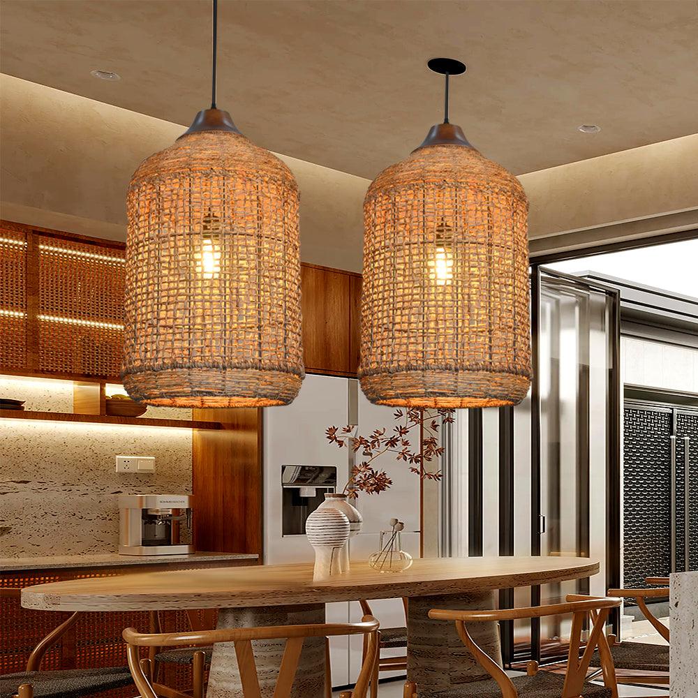 Boho Rattan Pendant Lighting for Kitchen