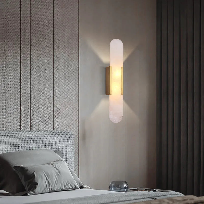Sleek Marble Brass Bedside Wall Light