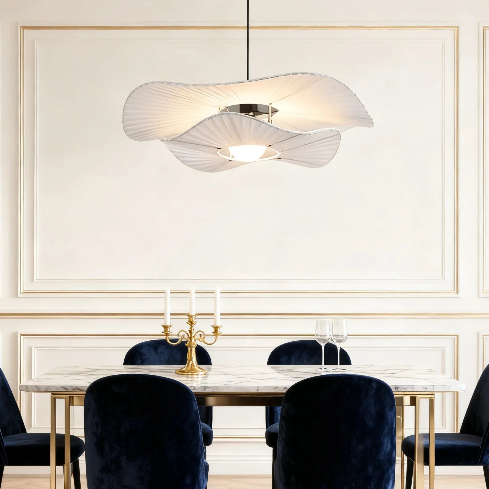 White Lotus Leaf Fabric Pendant Light for Dining Room