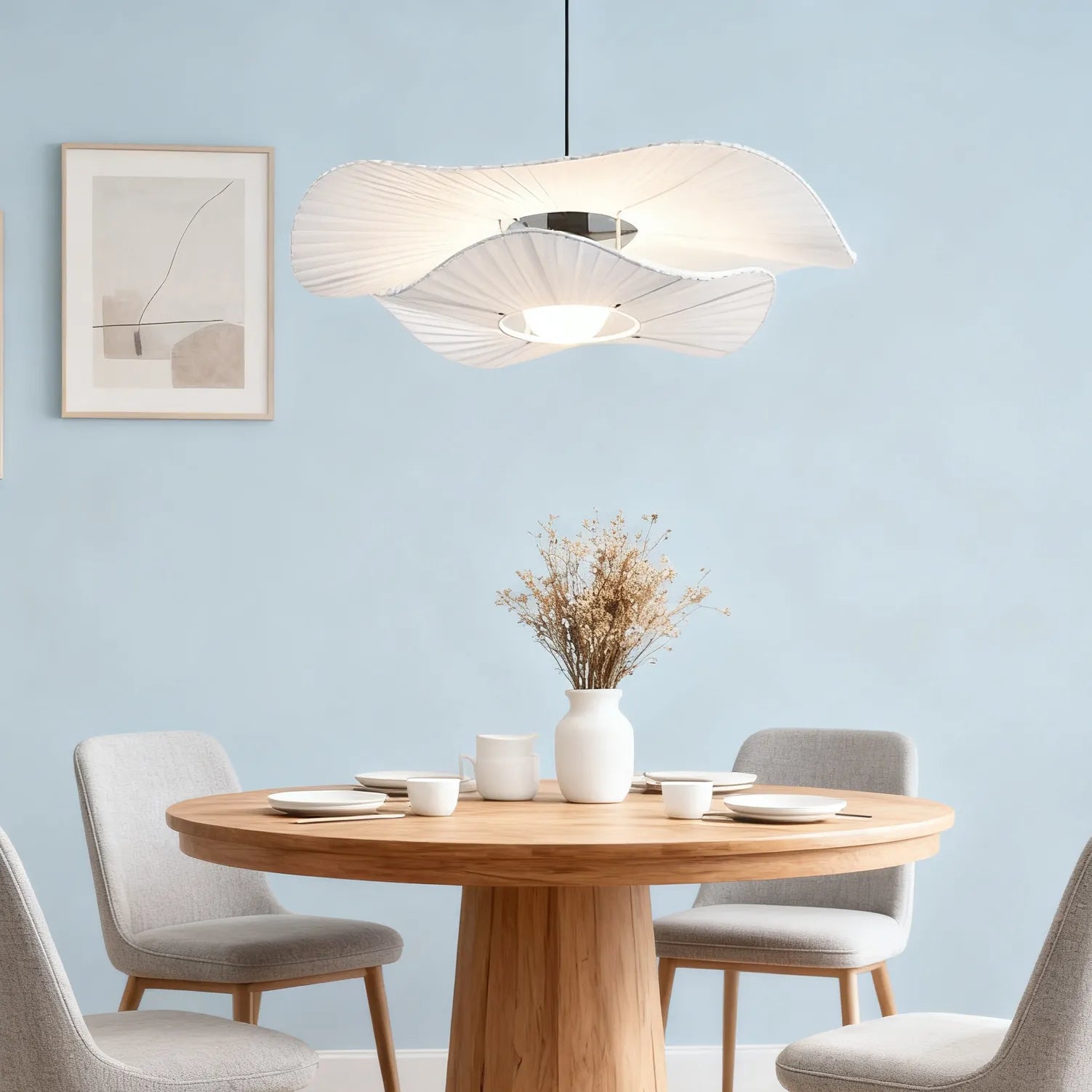 White Lotus Leaf Fabric Pendant Light for Dining Room