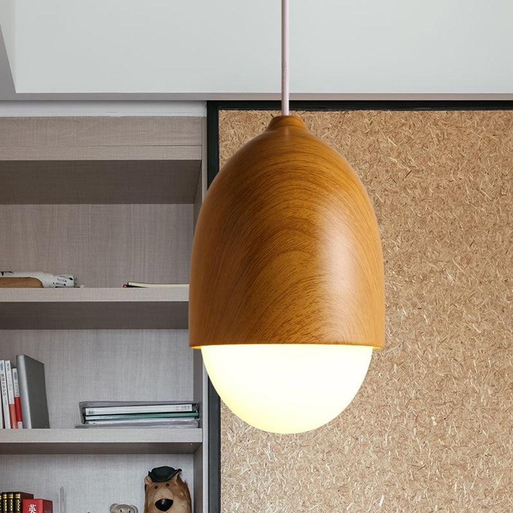 Rustic Wood Pendant Light with Nut Shape