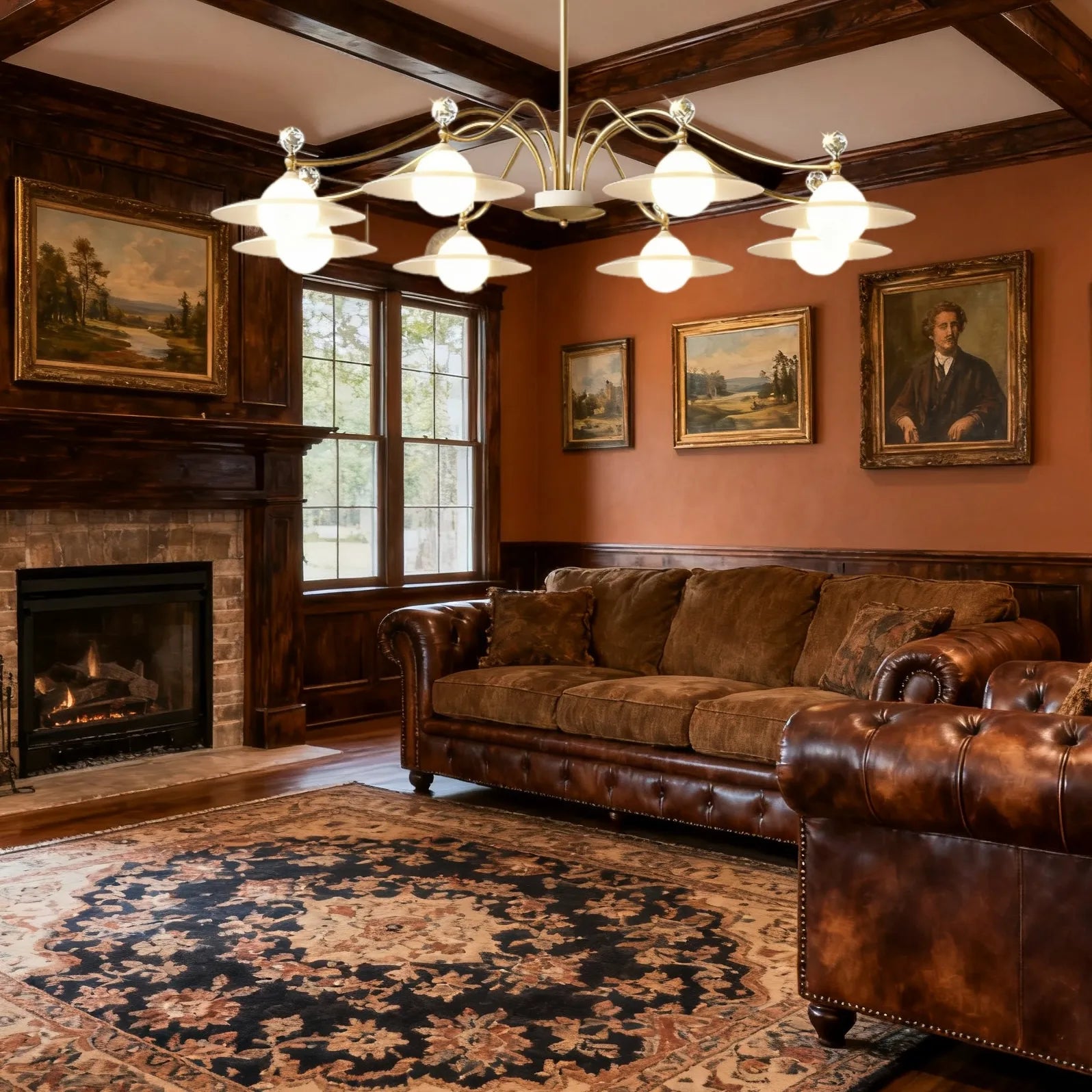 Luxury Glass Gold Chandelier for Living Room with Three Light Modes