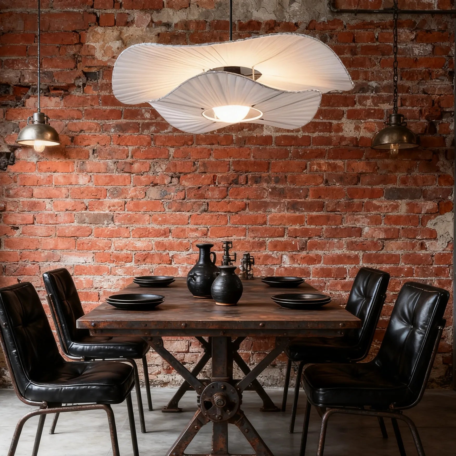White Lotus Leaf Fabric Pendant Light for Dining Room