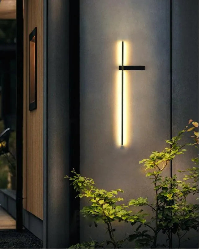 Minimalist Black Linear Outdoor Wall Light for Porch