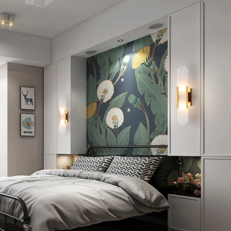 Sleek Marble Brass Bedside Wall Light