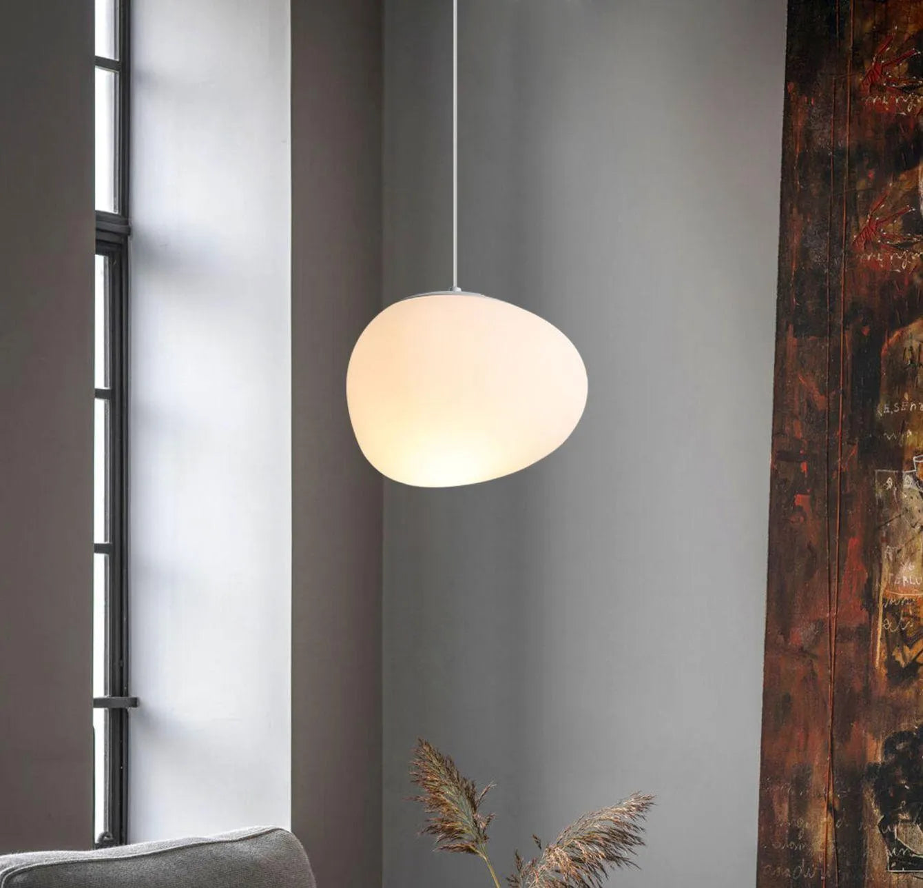 Decorative Pebble White Glass Pendant Light for Stairwell