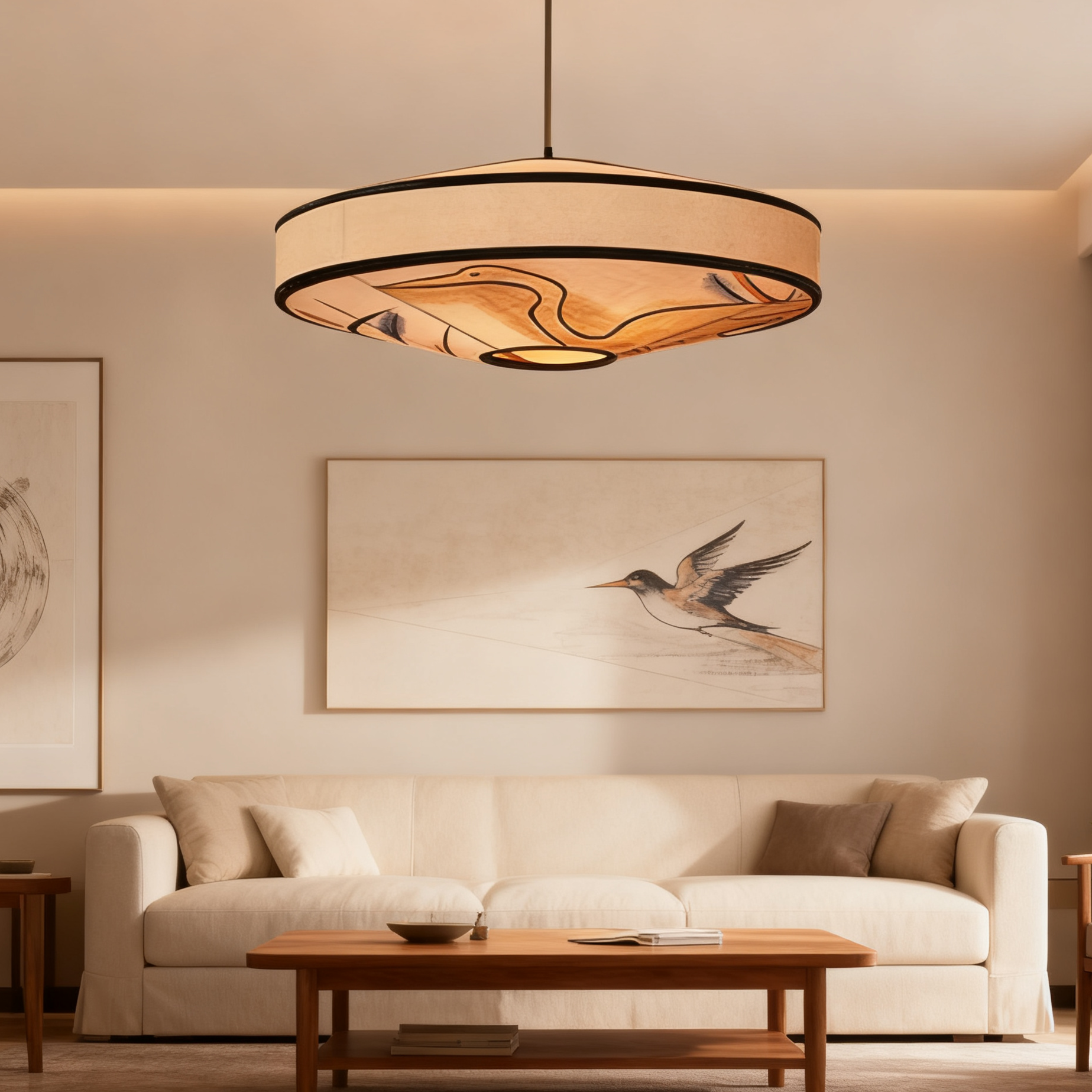 Japanese Pendant Light with Fabric Shade for Restaurant