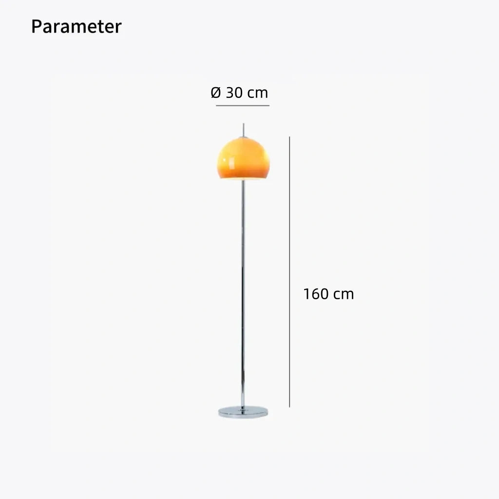 Vintage Floor Lamp with Orange Glass Dome Shade