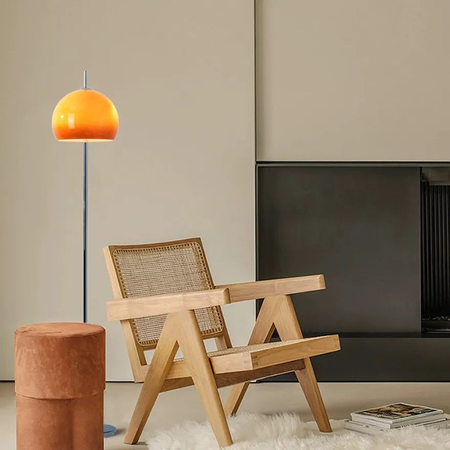 Vintage Floor Lamp with Orange Glass Dome Shade