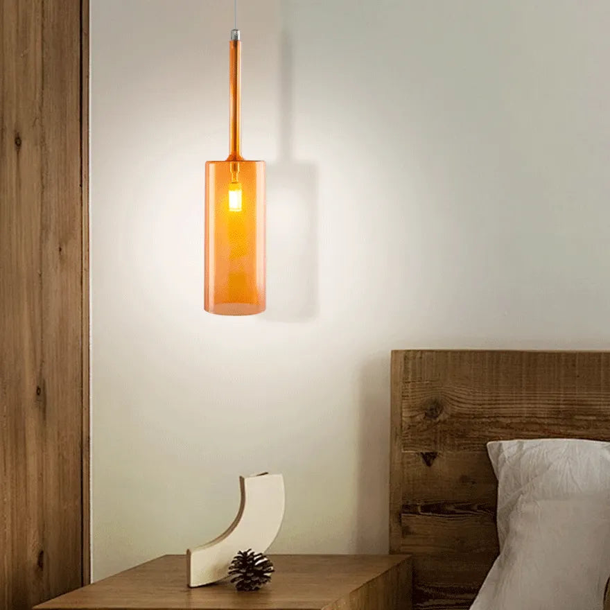 Modern Cylinder Glass Pendant Light for Bedside