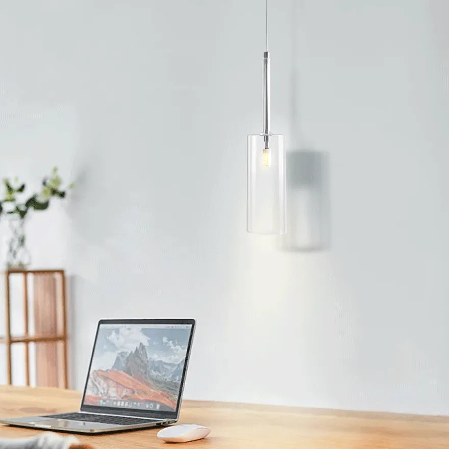 Modern Cylinder Glass Pendant Light for Bedside