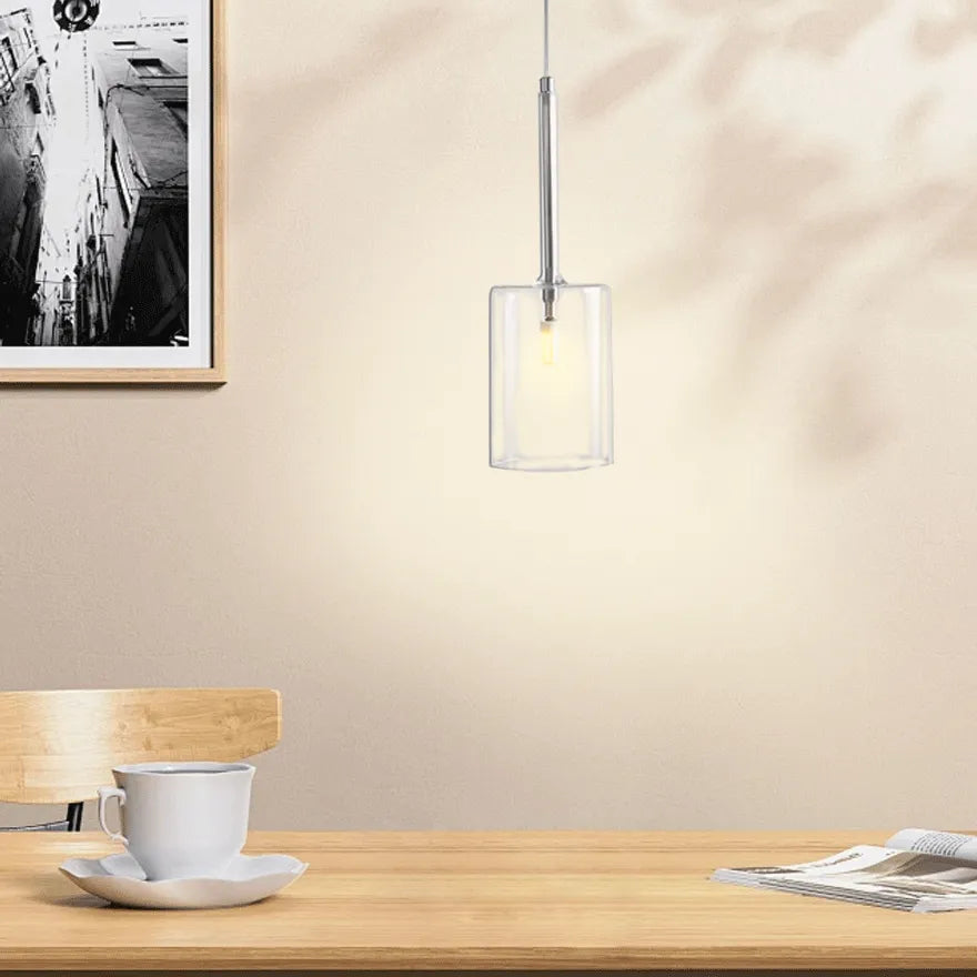 Modern Cylinder Glass Pendant Light for Bedside