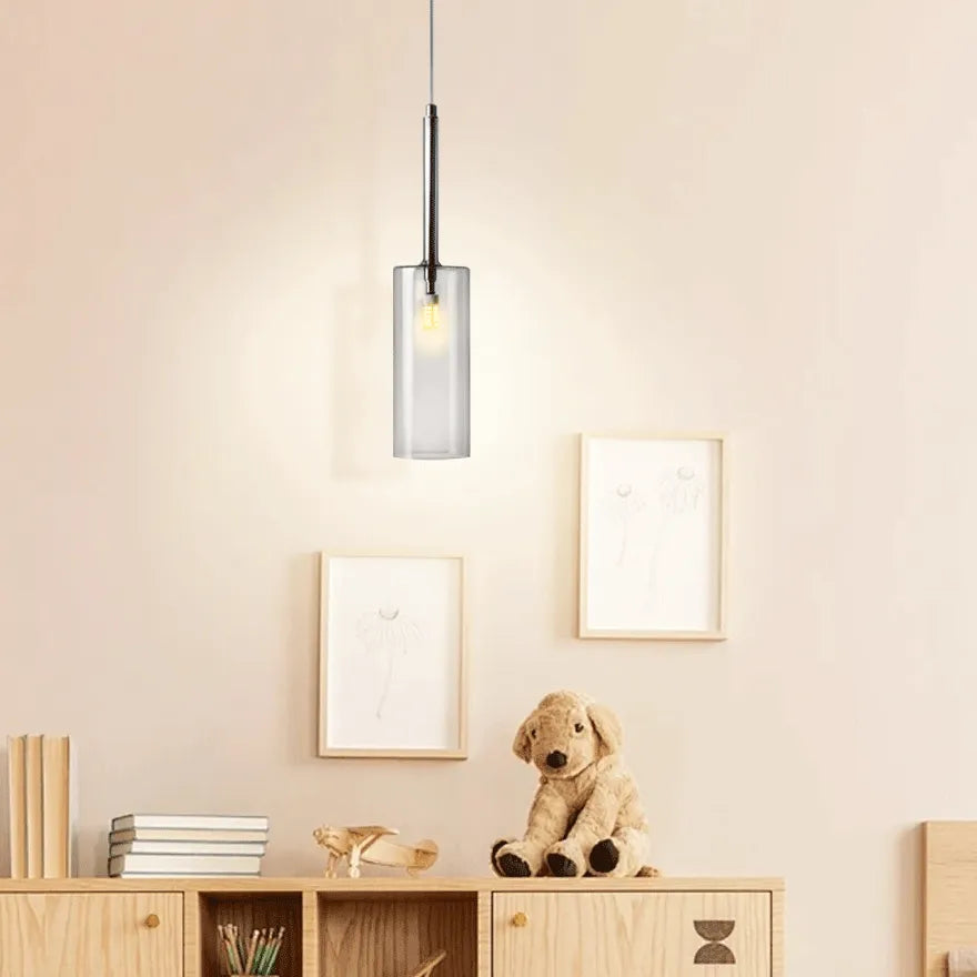 Modern Cylinder Glass Pendant Light for Bedside