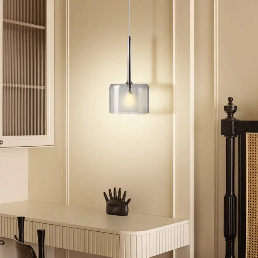 Modern Cylinder Glass Pendant Light for Bedside