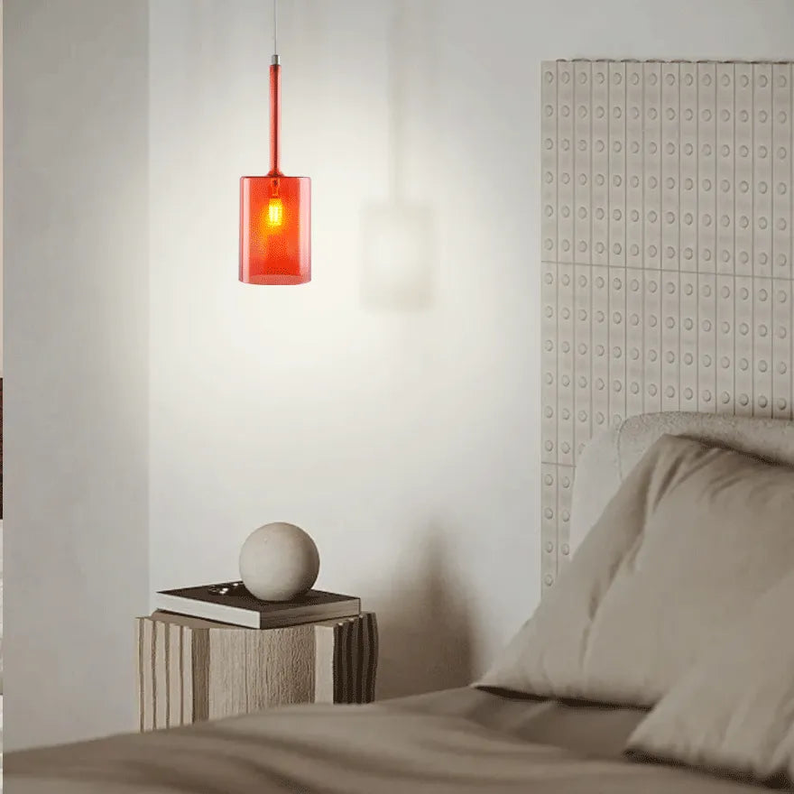 Modern Cylinder Glass Pendant Light for Bedside
