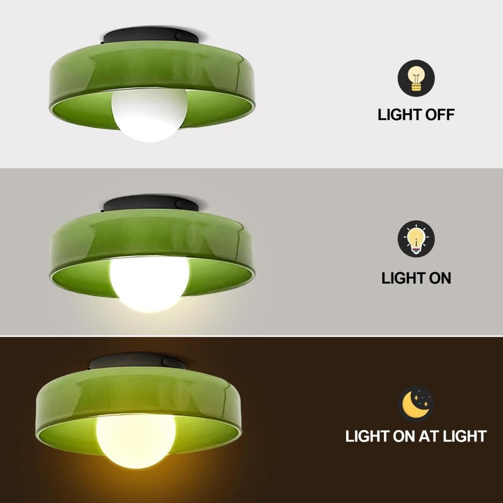 Nordic Green Glass Flush Mount Ceiling Light for Bedroom