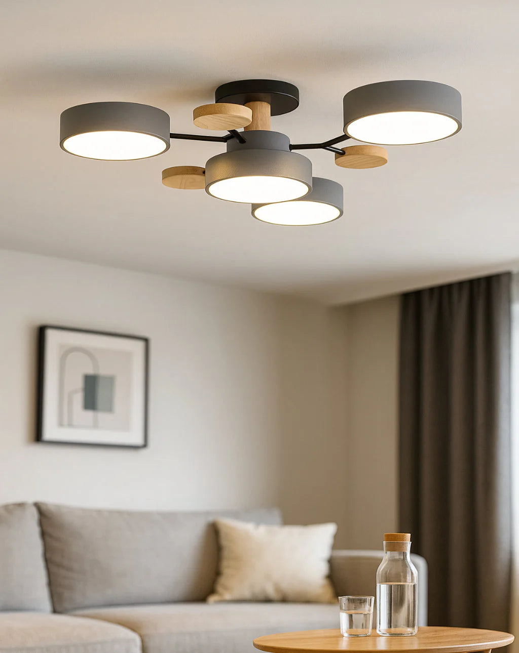 Nordic Wooden Multi Ceiling Light for Living Room
