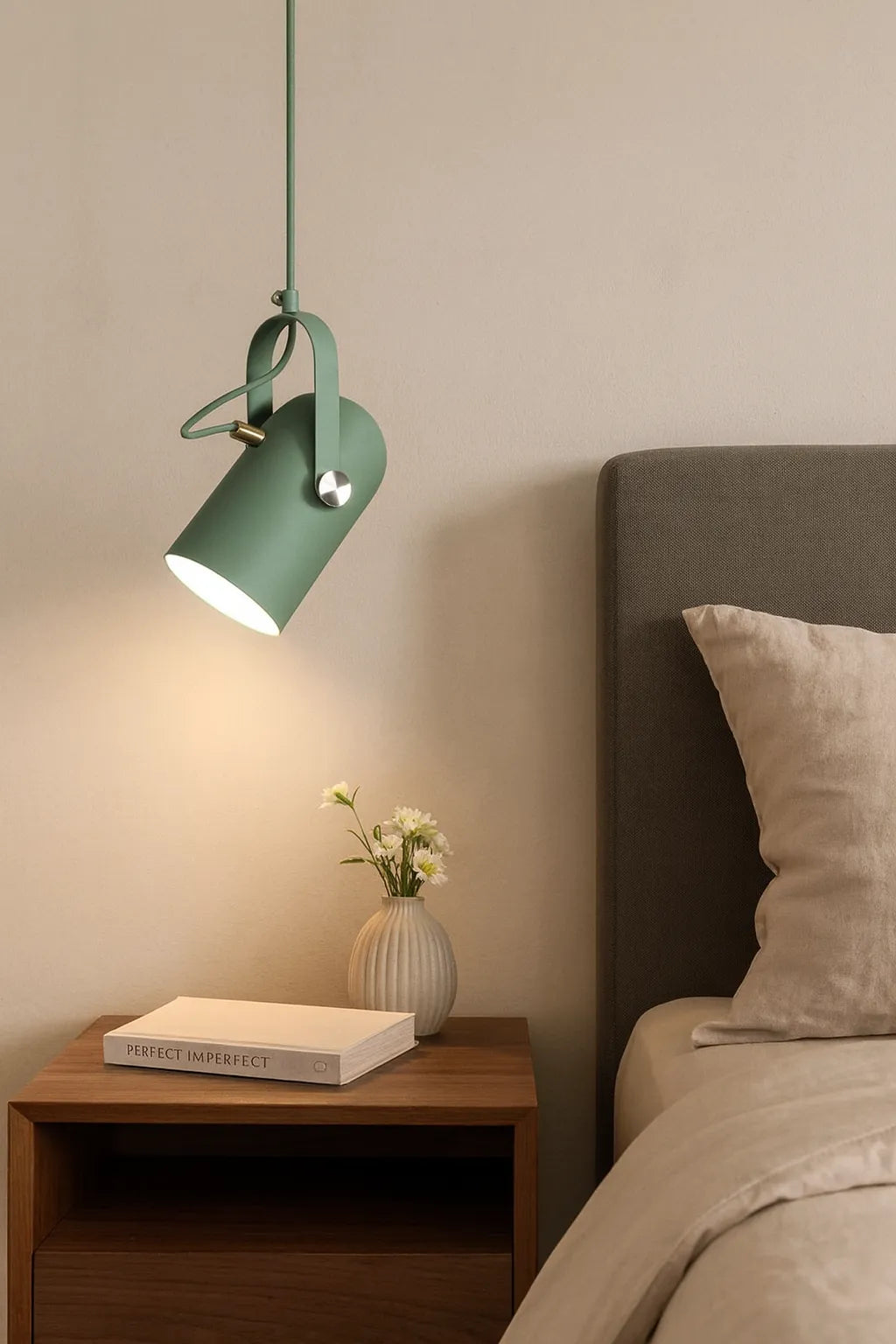 Morandi Metal Bedside Pendant Light Fixture with Rotatable Design