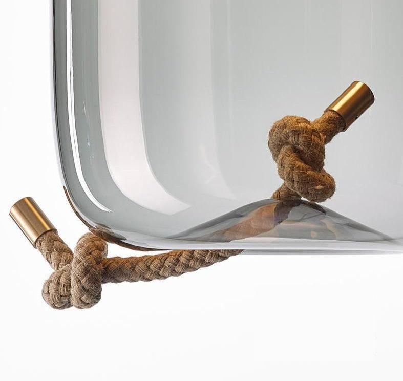 Post Modern Jute Rope Multi Light Glass Pendant