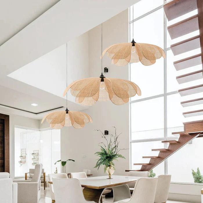 Handcrafted Rattan Petal Pendant Light for Dining Room