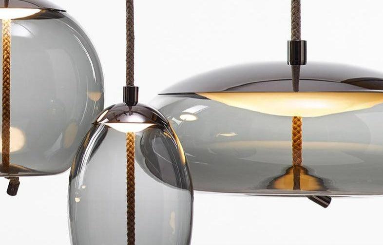 Post Modern Jute Rope Multi Light Glass Pendant