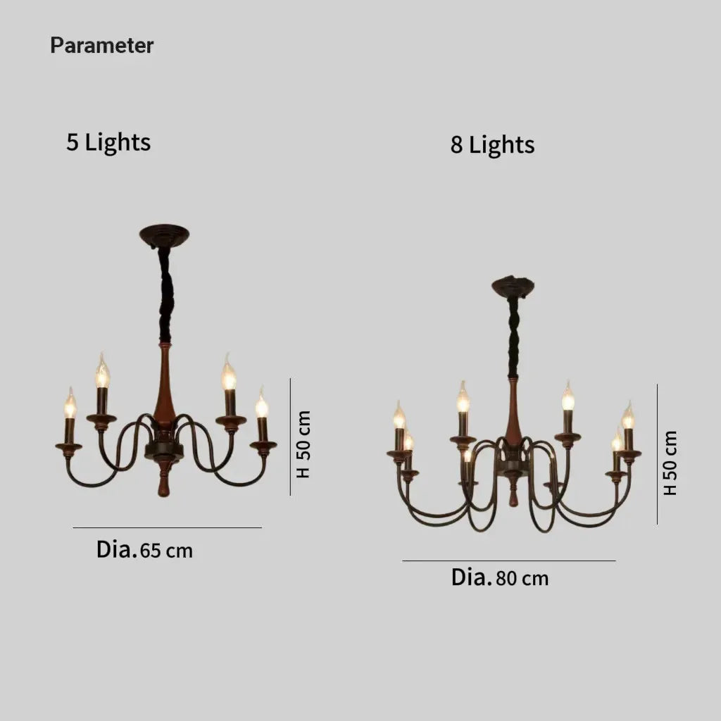 Rustic French-Style Wooden Candelabra Chandelier