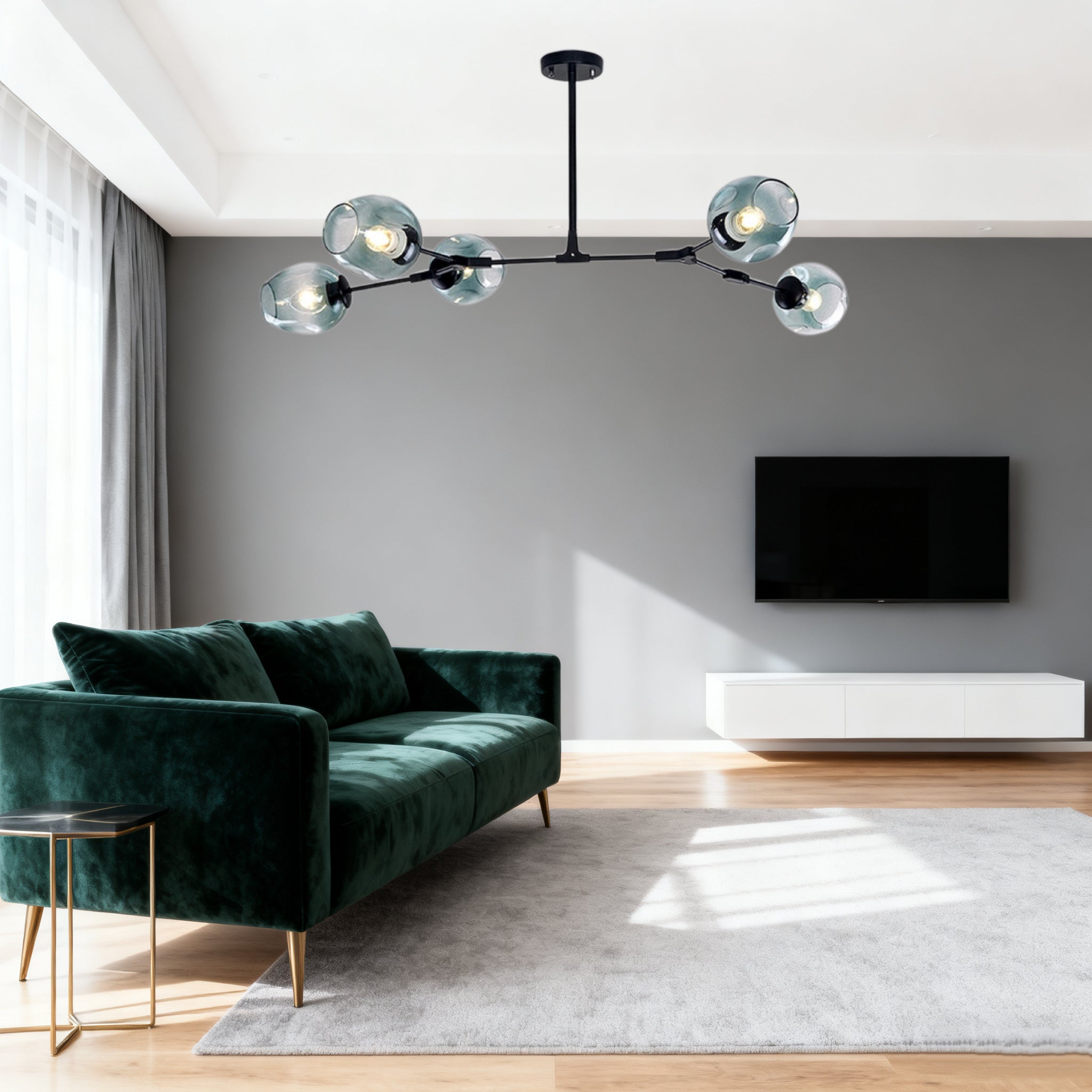 Scandinavian Smoked Glass Rotatable Chandelier