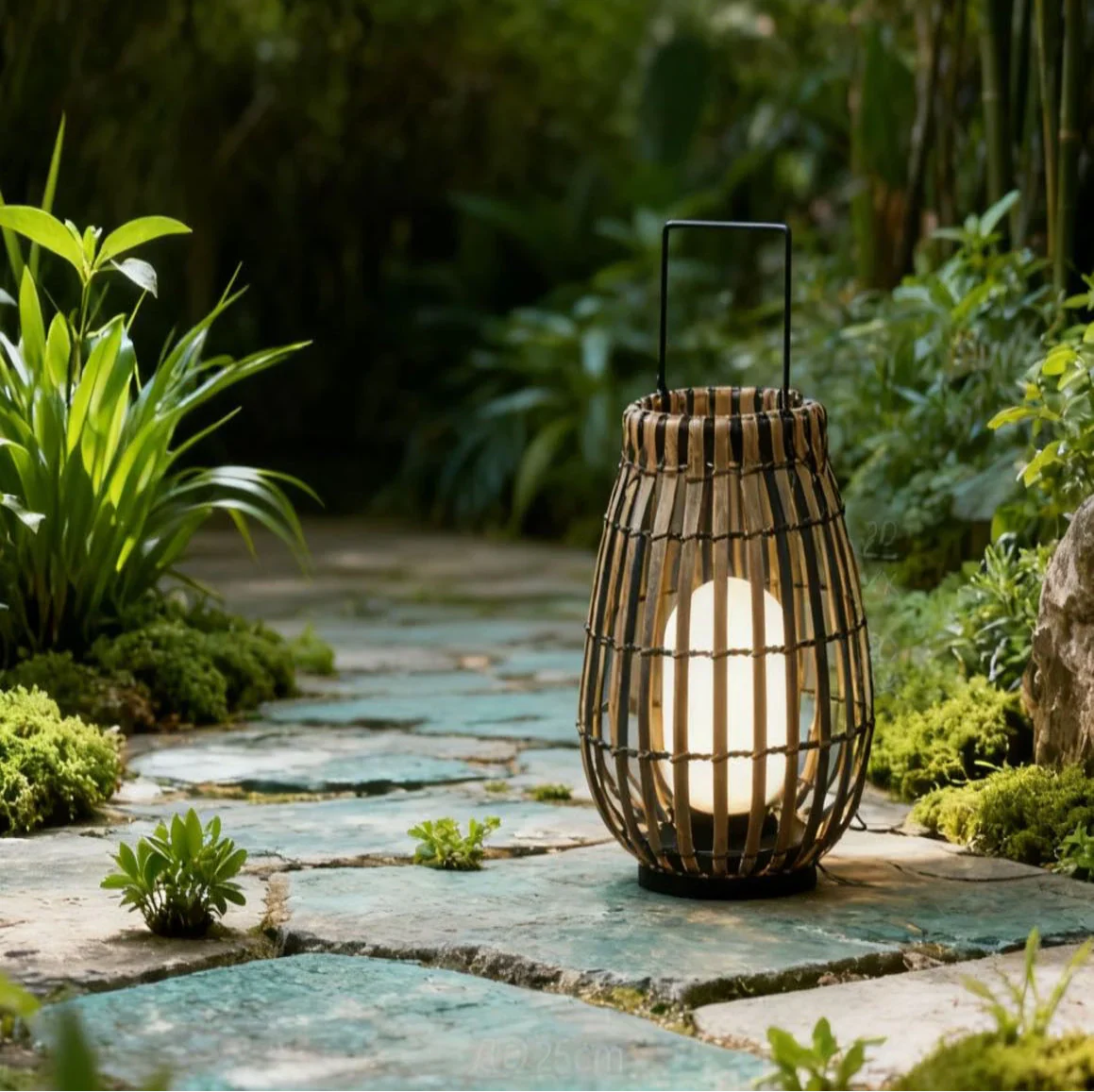 Outdoor Solar Bamboo Floor Lamp with Woven Design