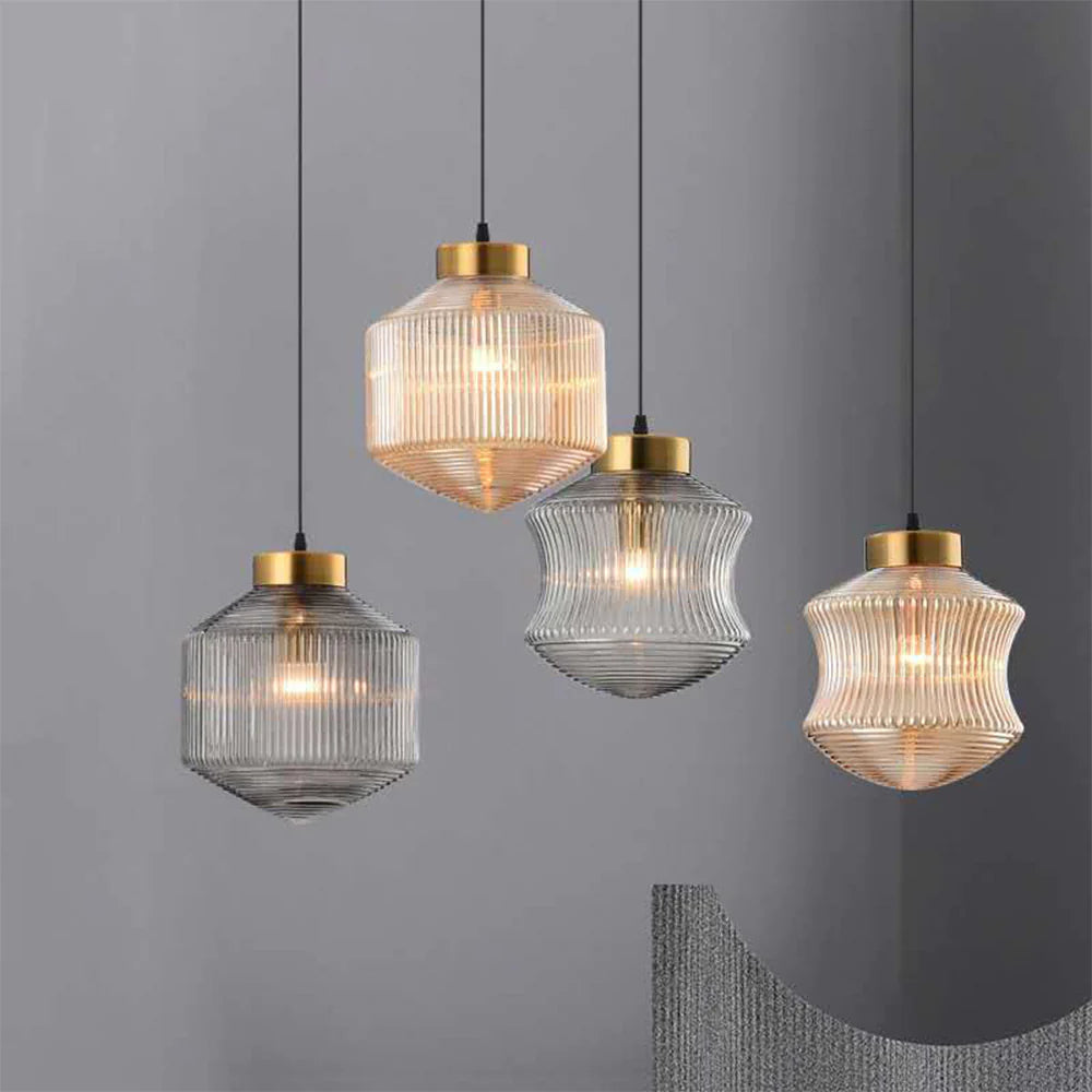 Smoke Gray Geometric Glass LED Pendant Light