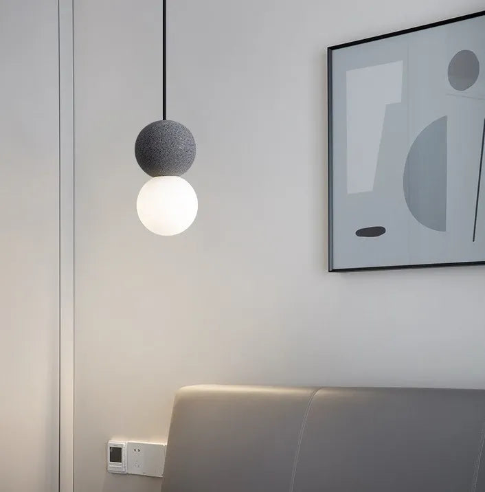 Nordic Double Globe Terrazzo Bedside Pendant Lighting