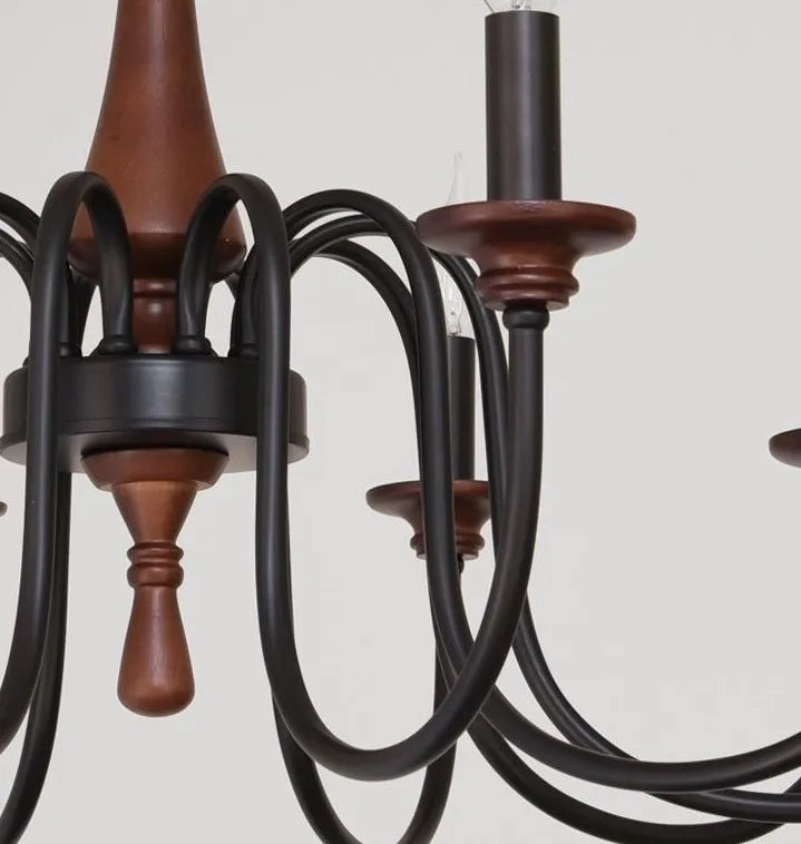 Rustic French-Style Wooden Candelabra Chandelier