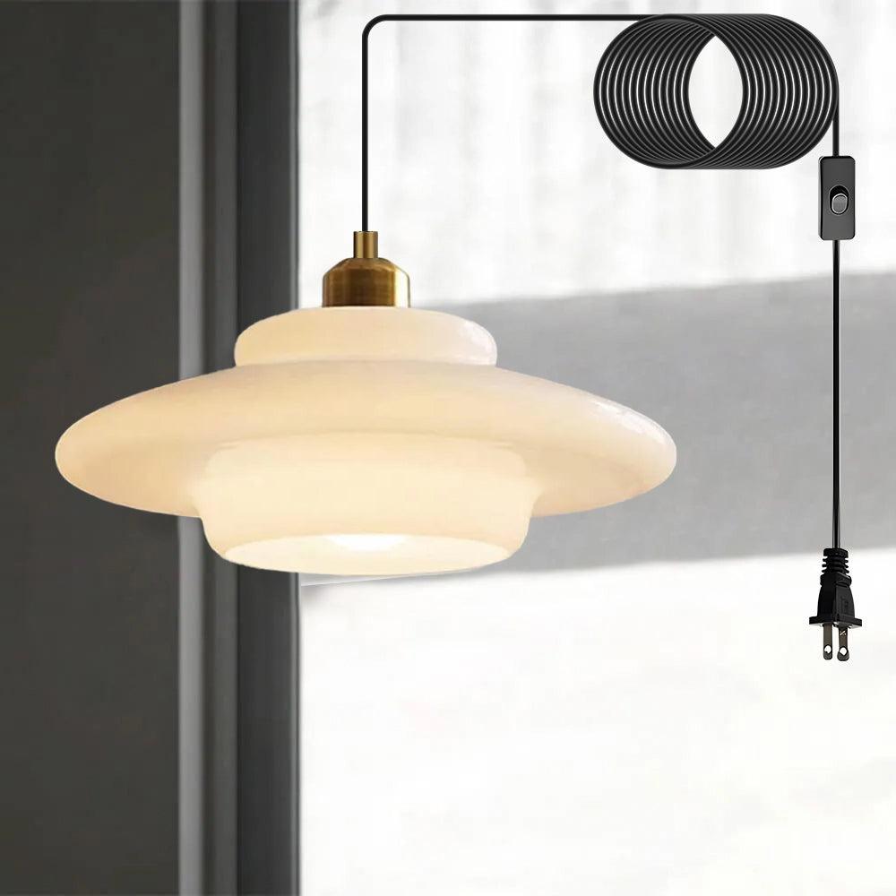 American White Glass Pendant Light for Bedroom