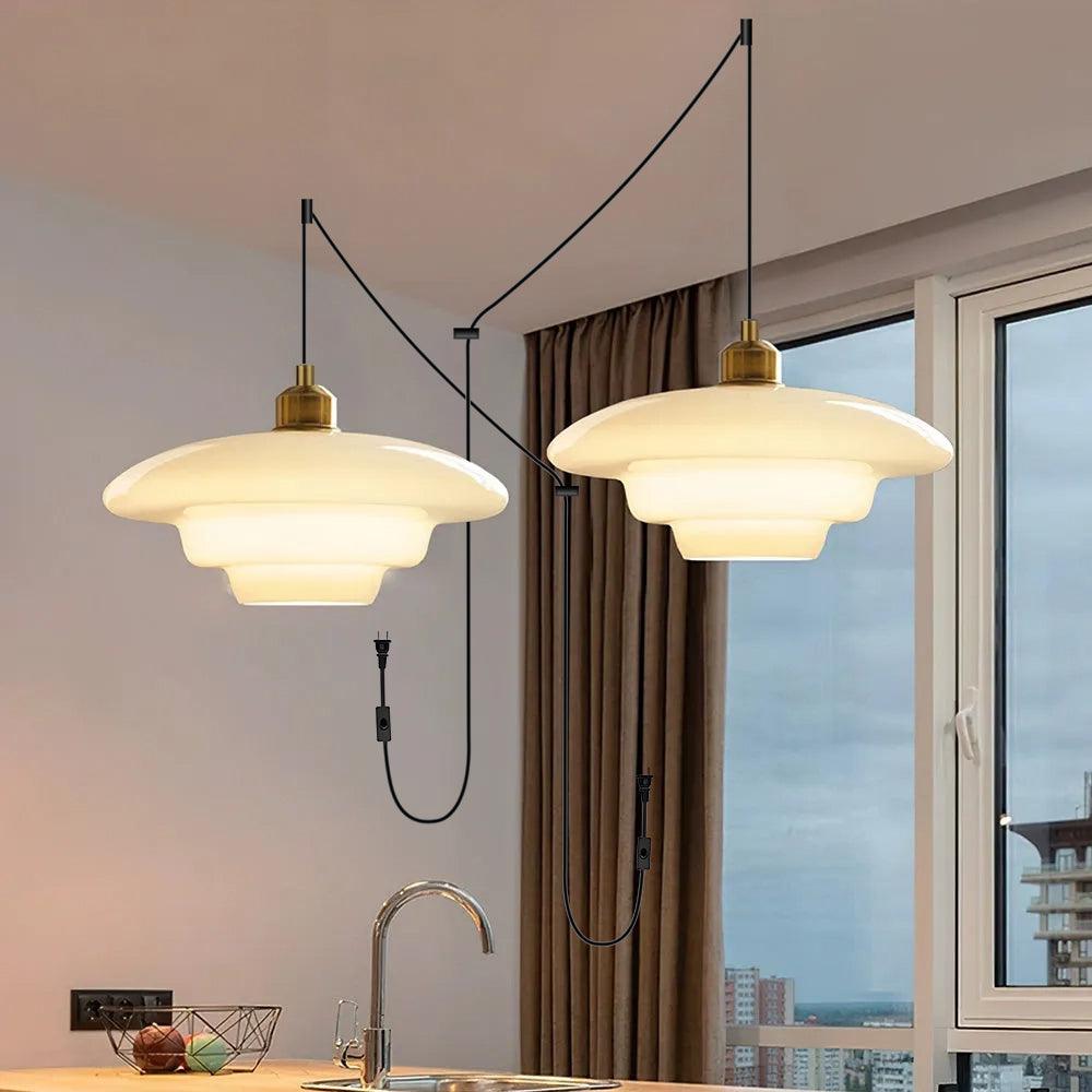 American White Glass Pendant Light for Bedroom