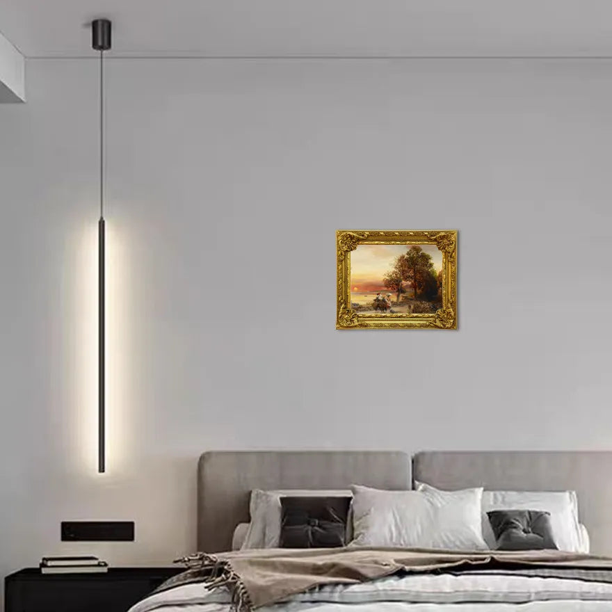 Minimalist Linear Black LED Pendant Light for Bedside