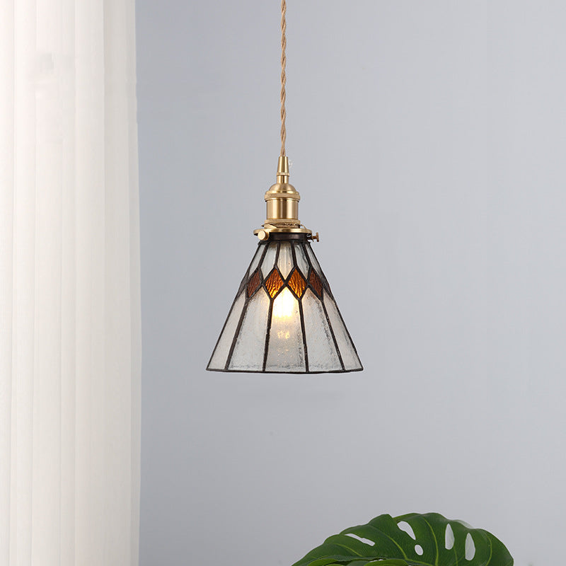 Conical Lampshade Glass Splicing Vintage Pendant Light